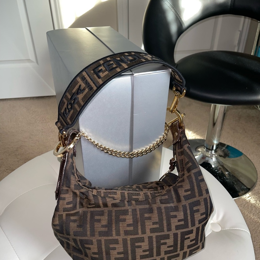 Limited Edition Fendi Zucca Chef Chain Hobo Bag. Extra FENDI shoulder strap! New